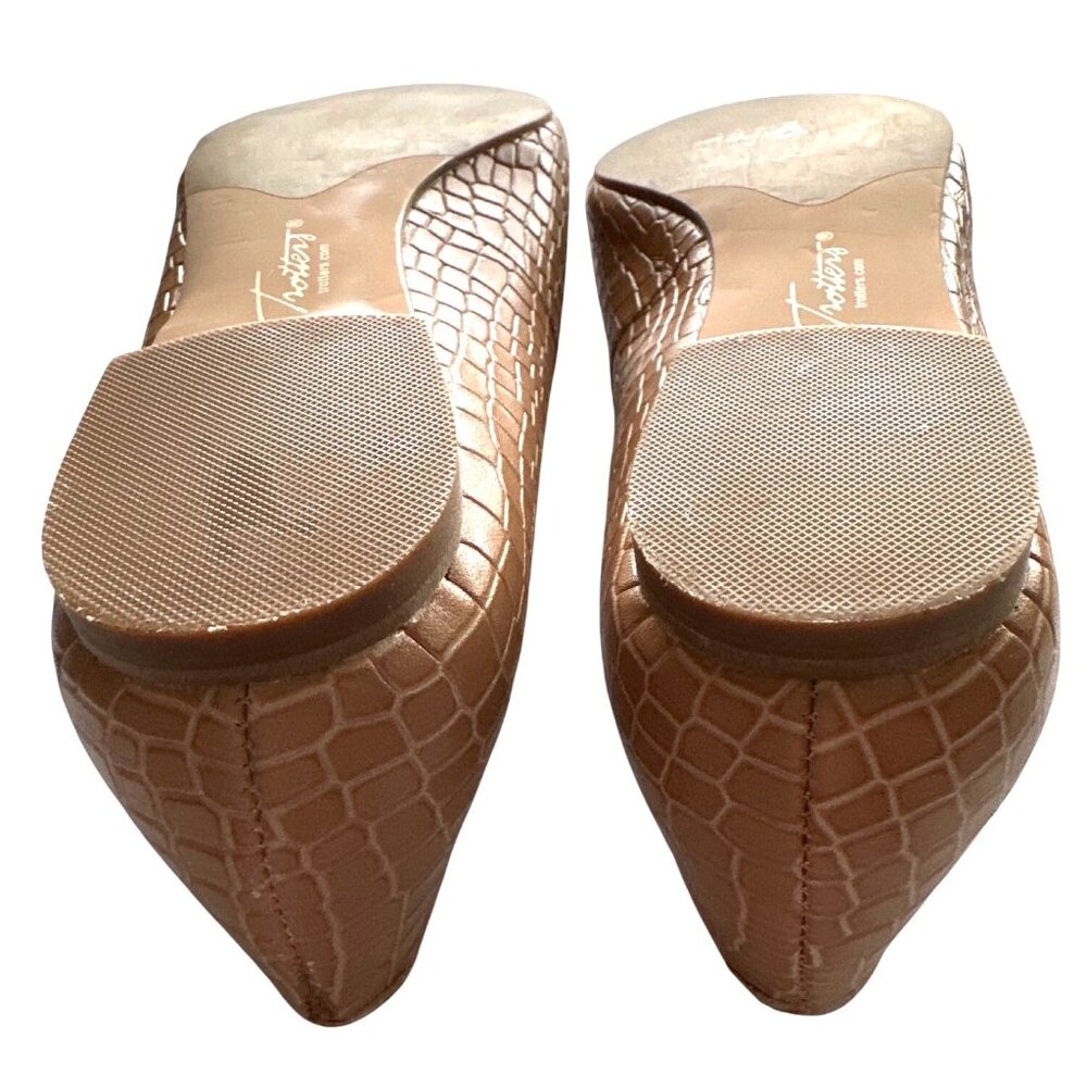 Trotters Leather Flats Cream Crocodile Embossed Ballet Taupe Pointed Toe 8.5N - Picture 8 of 8